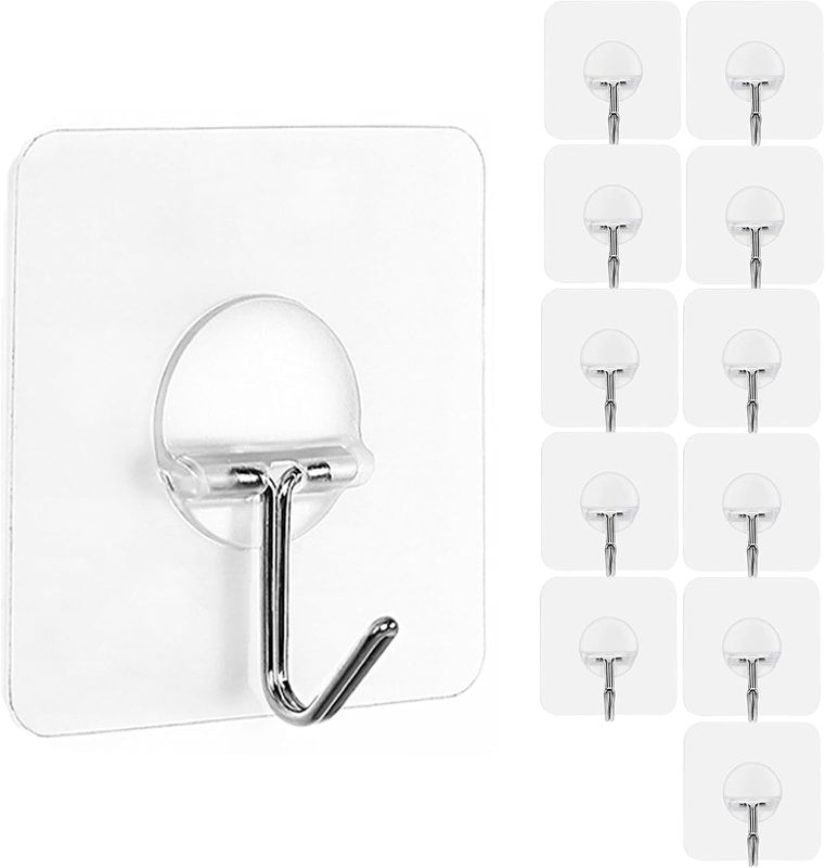 Photo 1 of Adhesive Hooks,Transparent Seamless Stainless Steel Ultra Strong Wall Hooks for Kitchen Bathroom Ceiling Door Utility Hooks(12 PCS)