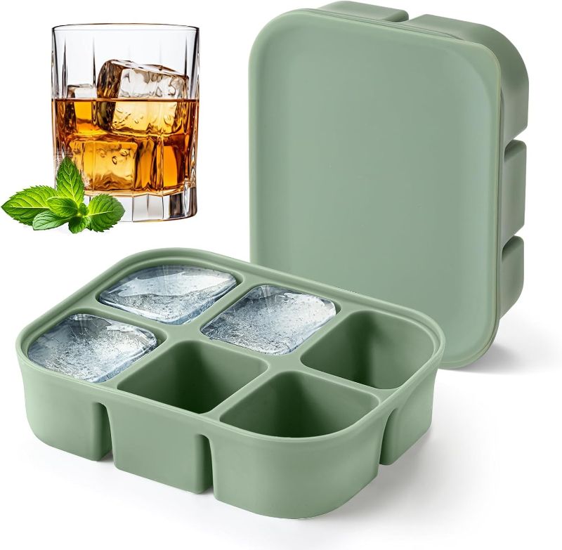 Photo 1 of Ice Cube Tray 2 Pack – Stackable Large Silicone Ice Cube Freezer Molds & Easy Release Square Ice Cube Maker with Removable Lid BPA Free for Cocktail,Whiskey?Soup Baby Food