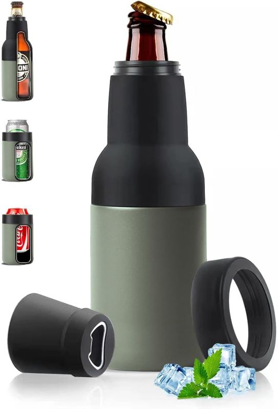 Photo 1 of Stepstall Beer Gifts for Men - Beer Bottle & Can Cooler with Opener, 12 oz. Slim Can & Bottle Insulator, Vacuum Insulated Double Walled Stainless Steel (Green)