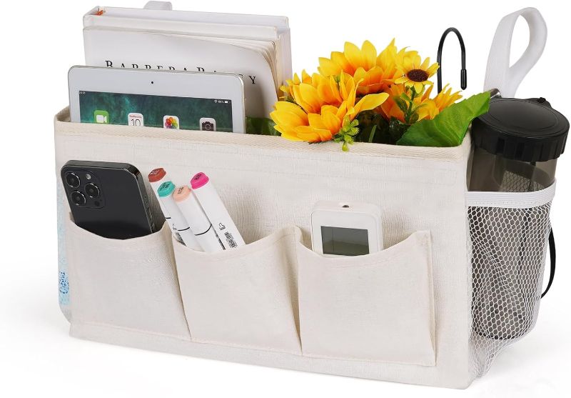 Photo 1 of Bedside Storage Caddy/Bedside Hanging Storage Bag for Headboards Bunk Beds Dorm Rooms Book Phone Magazine Holder (New White)