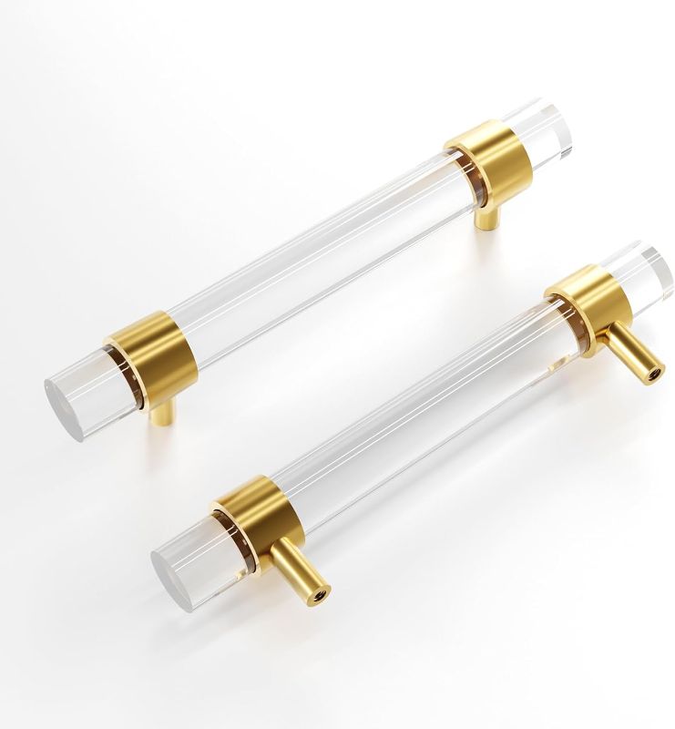 Photo 1 of Adjustable Acrylic and Brass Cabinet Pulls 0~6.2In Center to Center 4Set Modern Gold and Clear Dresser Handle, 4in/5In/6in Unfinished DIY Gorgeous Knobs for Kitchen Drawer Closet
