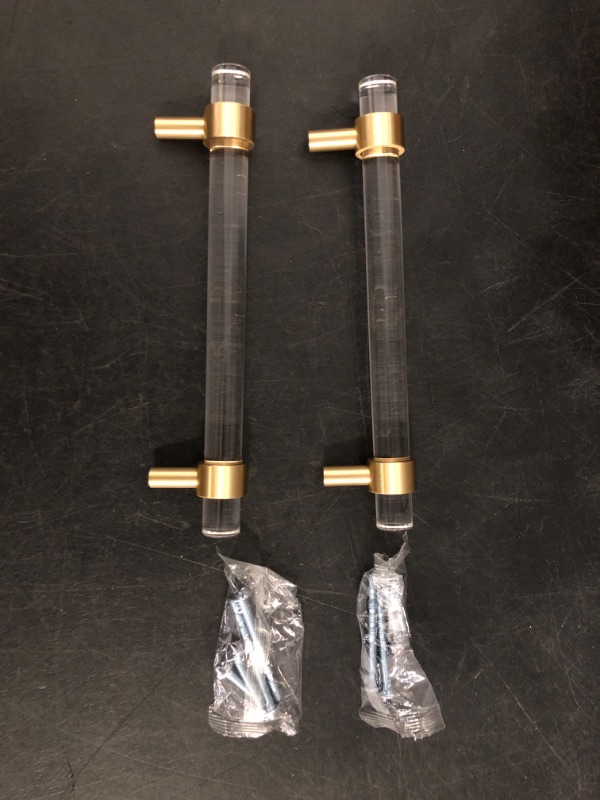 Photo 1 of Adjustable Acrylic and Brass Cabinet Pulls 0~6.2In Center to Center 4Set Modern Gold and Clear Dresser Handle, 4in/5In/6in Unfinished DIY Gorgeous Knobs for Kitchen Drawer Closet