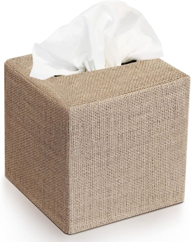 Photo 1 of Stylish Tissue Box Cover - This Burlap Holder Instantly Covers Your Square Tissue Boxes - The Perfect Fall Decorative Cube Cover for Your Bathroom and Home