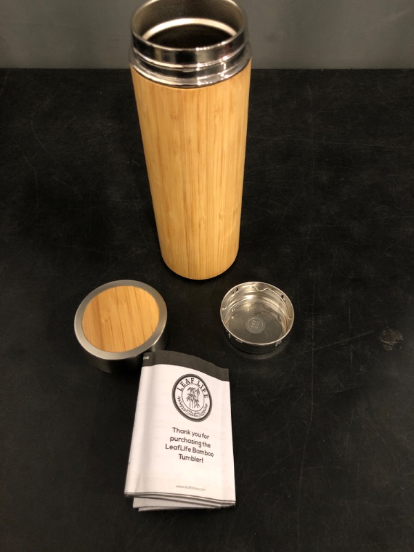 Photo 1 of GKD Stainless Steel Insulated 450ml (15oz) Water Bottle, Wooden Thermos with Tea Strainer, Double Wall Wood Flask for Hot & Cold Drinks, Leak?Proof Tea/Coffee Tumbler for Home, Gym, Office