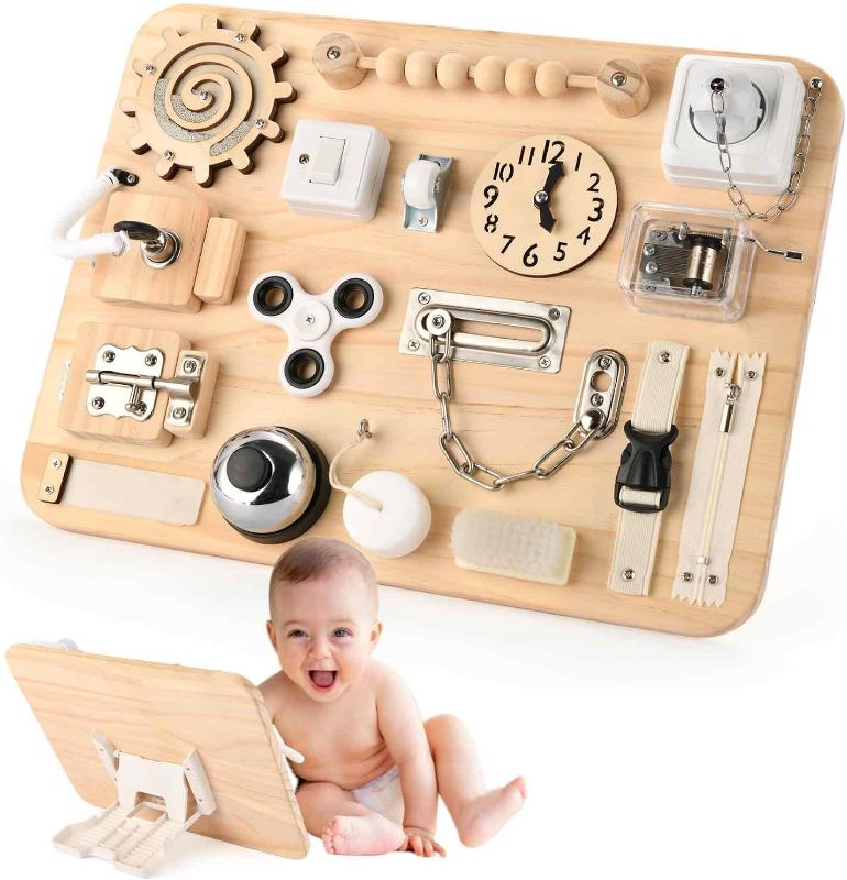 Photo 1 of Potatomato Montessori Large Busy Board for 1 2 3 4 Year Old- Wooden Sensory Toys -Fidget Activity Board for Toddlers Boys and Girls- Motor Skills Gifts for ADHD & Autistic Children Kids