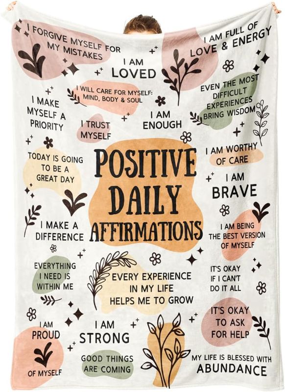 Photo 1 of Positive Affirmation Stress Relief Gifts, Soft Blanket with Daily Affirmations Messages, Self Care Motivational Inspirational Encouragement Gifts for Women (50"x 60")