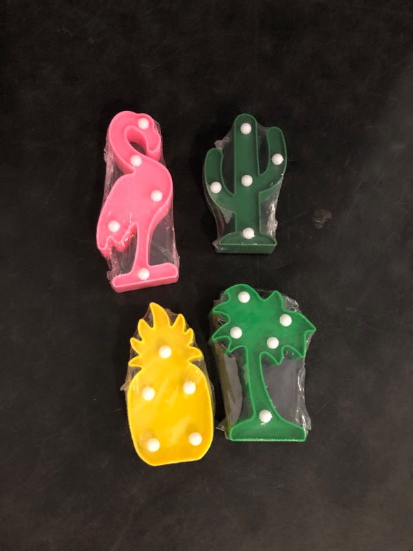 Photo 1 of Cute Hawaiian Party Decoration Lights - Mini LED Flamingo Pineapple Palm Tree Cacti Signs, Summer Tropical-themed Birthday Party Table Centerpieces Lamps Decor
