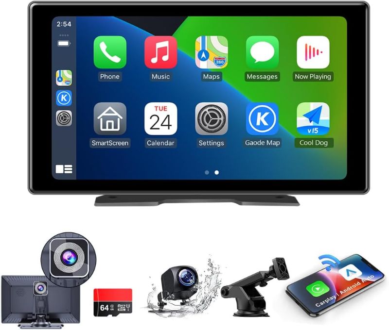 Photo 1 of 9inch Portable Carplay Screen for Car, Wireless Apple Carplay & Android Auto with 4K Dash Cam,1080p Backup Camera,Car Audio Receivers, GPS Navigation, SuperLink,FM, Music Player