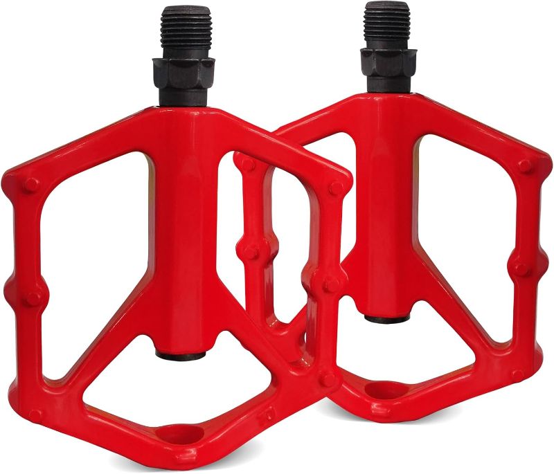 Photo 1 of 14mm Non-Slip Lightweight Aluminum Alloy Bicycle Pedals,Road/MTB Flat Pedals,Mountain Bike Pedals,Fits 9/16" Road Mountain BMX MTB Bike Pedal(red)