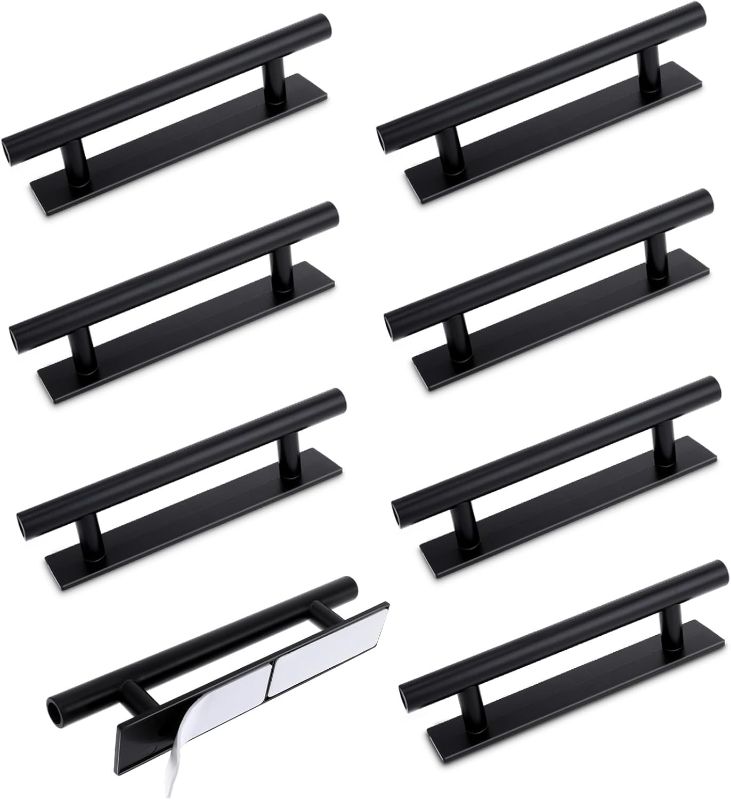 Photo 1 of 8 Pack Adhesive Cabinet Handles, Self-Stick Push Pull Helper Black ABS Material Wardrobe Handle No Drill Instant Cabinet Drawer Furniture Handles (Black)