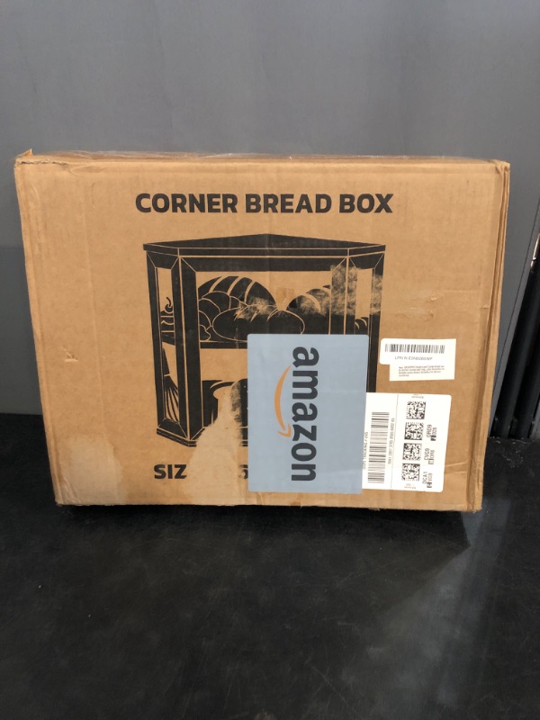 Photo 1 of Corner Bread Box, Large Bamboo Bread Box for Kitchen Countertop, 2 Tier Wooden Bread Storage, Black
