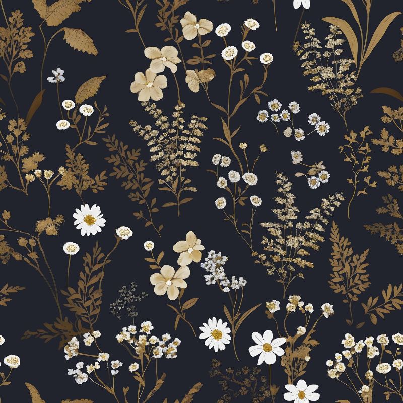 Photo 1 of Dark Floral Wallpaper Peel and Stick 17.5in x 78.7in Vintage Golden Leaf Wallpaper Vinyl Waterproof Self-Adhesive Boho Botanical Wall Paper Mural for Bookcase Bedroom Cabinet Decor