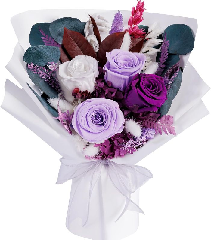 Photo 1 of Flowers Gifts for Mom, Flower for Delivery, Preserved Roses Bouquets, Purple Roses, Birthday Gifts for Women, Mothers Day Flowers for Wife