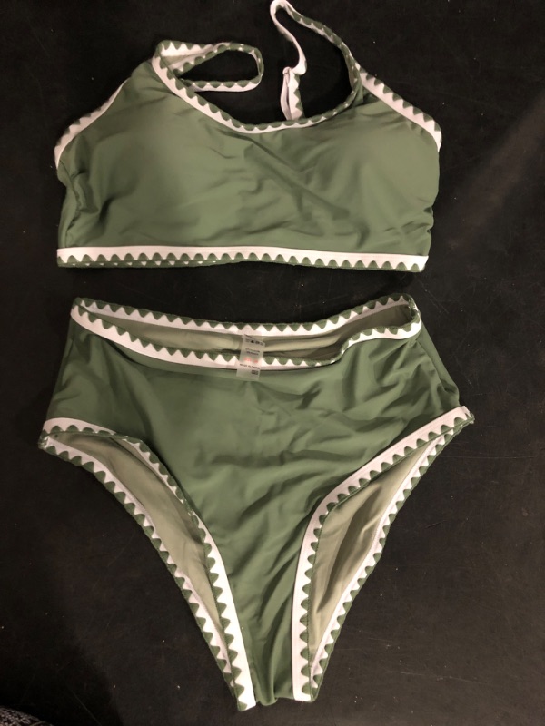 Photo 1 of (Size M) Herseas Women's Bikini Sets Floral Print Whip Stitch 2 Piece Swimsuits High Waisted Scoop Bathing Suits