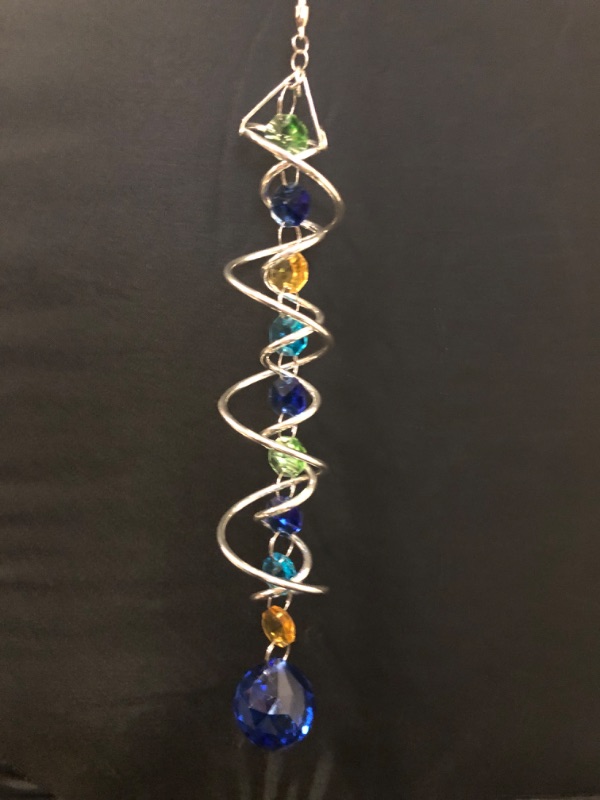 Photo 1 of FONMY Gazing Ball Spiral Tail -Decorative Wind Spinner Sun Catcher Rainbow Maker Double-Spiral W/Sea Blue Crystal Ball and Chain Crystals for Indoor Outdoor Garden Decoration -14 inch Height
