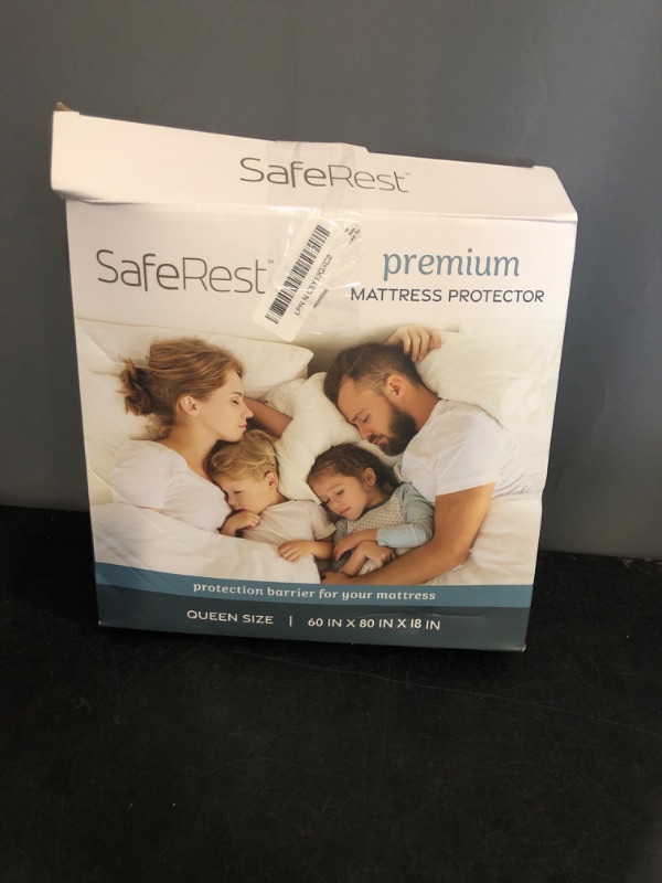 Photo 1 of SafeRest Waterproof Queen Size Mattress Protector - Fitted with Stretchable Pockets - Machine Washable Cotton Mattress Cover for Bed
