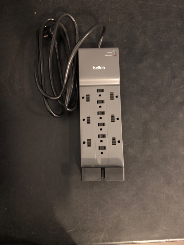 Photo 1 of Belkin 12-Outlet Surge Protector Power Strip w/ 12 AC Outlets & 8ft Flat Plug, UL-listed Heavy-Duty Extension Cord for Home, Office, Travel, Computer, Laptop, Charger - 3,940 Joules of Protection