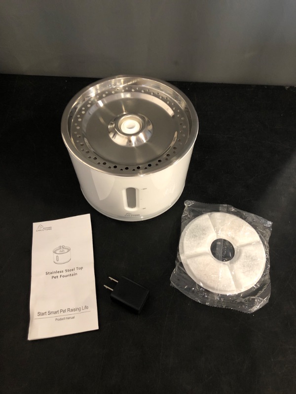 Photo 1 of Wonder Creature Cat Water Fountain with Stainless Steel Lid, 2.4L/81oz Automatic Cat Fountain with LED Light and Water Level Window for Cats and Dogs
