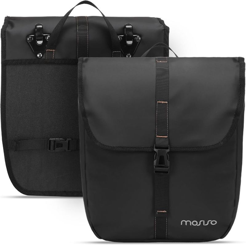 Photo 1 of MOSISO 20L Bike Panniers, 2 Pack Waterproof Panniers Bike Bag, Large Capacity Flap Bicycle Rear Rack Seat Luggage Storage Trunk Bag for Road Mountain Cycling Traveling Commuting, Black
