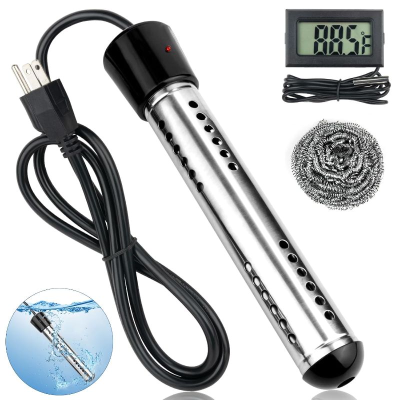 Photo 1 of Immersion Water Heater Electric, 2000W Portable Hot Water Heater with 304 S S Guard & LCD Thermometer, Submersible Water Heater Heats up 5 Gallons of...
