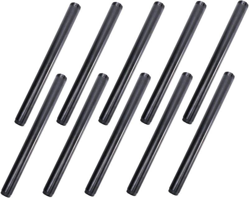 Photo 1 of 3/4" x 12" Black Painted Iron Pipe, Home TZH 10 Pack Threaded Black Paint Finish Metal Pipe Nipple for DIY Project/Furniture/Shelving Decoration(10, 12")
