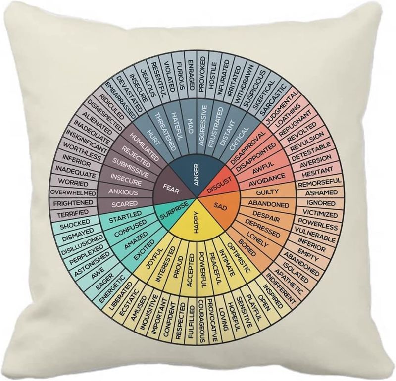 Photo 1 of Wheel of Emotions Feelings Velvet Throw Pillow Covers Cozy Square Pillowcases Home Decor for Bed Couch Sofa Therapy Office Living Room Cushion Covers Counselor Physical Therapist Gifts 18"x18"
