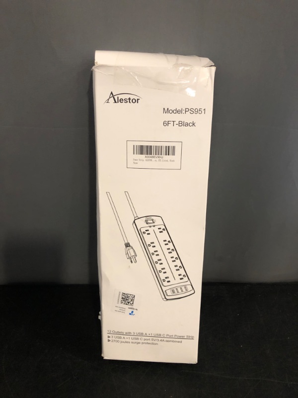 Photo 1 of Power Strip, ALESTOR Surge Protector with 12 Outlets and 4 USB Ports, 6 Feet Extension Cord (1875W/15A), 2700 Joules, ETL Listed, Black
