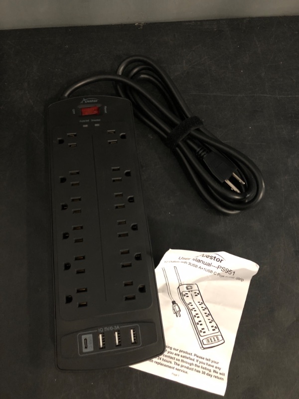 Photo 1 of Power Strip, ALESTOR Surge Protector with 12 Outlets and 4 USB Ports, 6 Feet Extension Cord (1875W/15A), 2700 Joules, ETL Listed, Black
