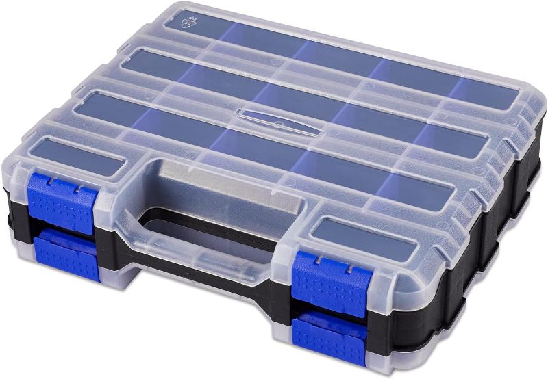 Photo 1 of Small Parts Storage Case Tools Box Organizer Double Side 34 Compartments Hardware Organizers with Removable Plastic Dividers for Screws Nuts Nails Bolts
