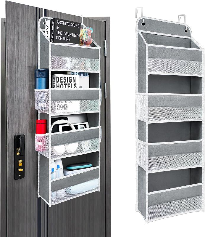Photo 1 of Over The Door Organizer with 4 Side Mesh Pockets, 44lb Weight Capacity Hanging Behind The Door Storage Suitable for Storing Toys, Shoes, Towels, Grey
