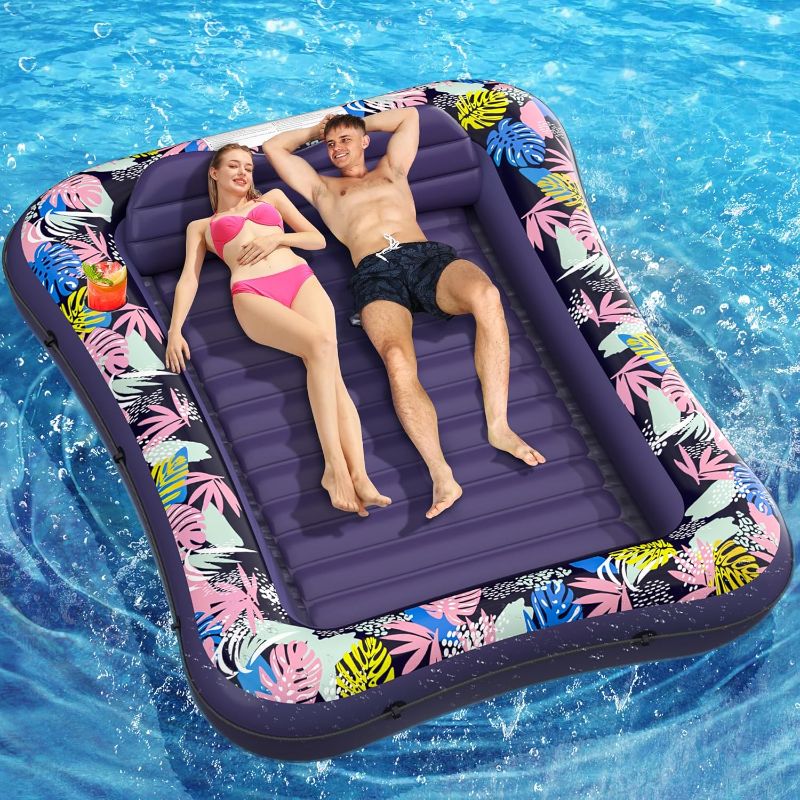 Photo 1 of Tanning Pool Lounger Float, OKSUWATER 87" x 63" Pool Floats Adult with Headrest & Drink Holder, Blow-Up Bed Sun Tan Tub for Sunbathing, Beach, Backyard, Outdoor, Summer Water Party, XL

