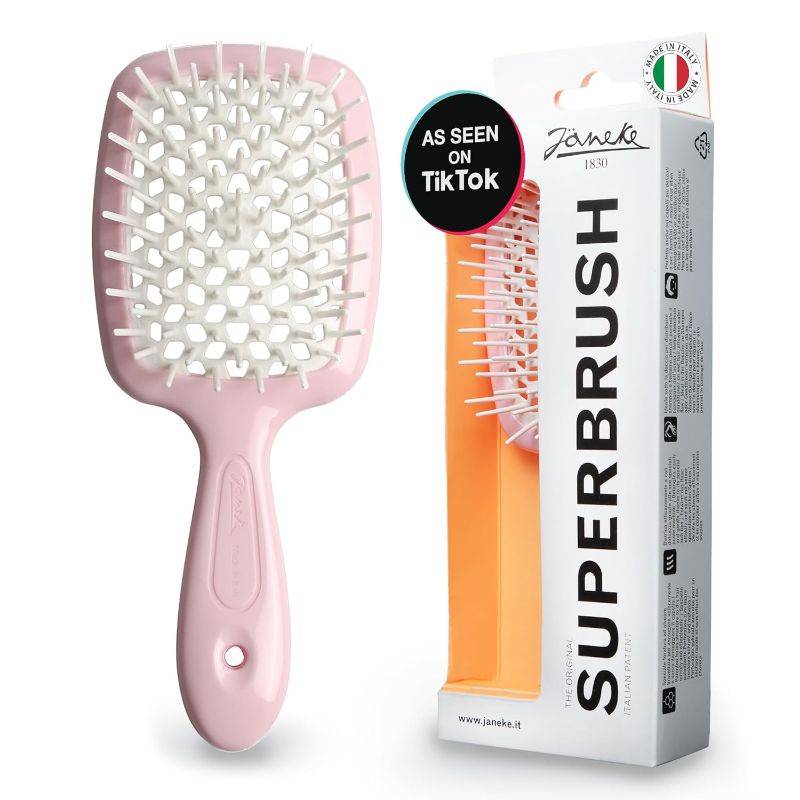 Photo 1 of Janeke Superbrush Detangling Brush for Soft Smoothing Hair Brushing with Anti-Static Bristles - Vented Wet Hair Brush for Blow Drying Use - Perfect for Curly, Thick, Wavy, Fine Hair Types (White)