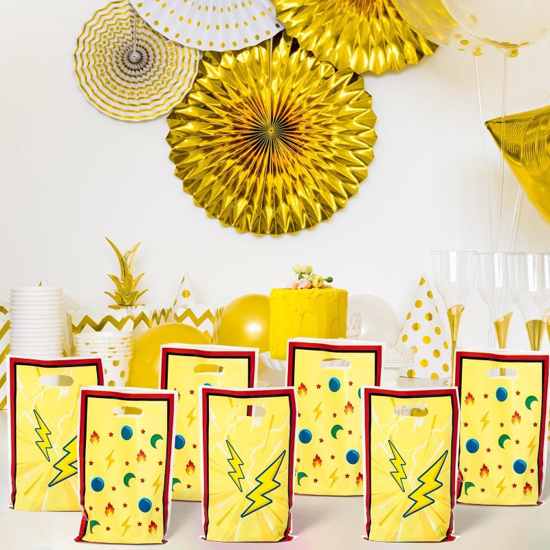 Photo 1 of 50Pcs Cartoon Lightning Bolts Party Favor Bag with Handle Plastic Goodie Bags Candy Treat Pouch Flash Weather Theme Event Decoration Supplies for Boys Girls Kids Birthday Baby Shower Holiday
