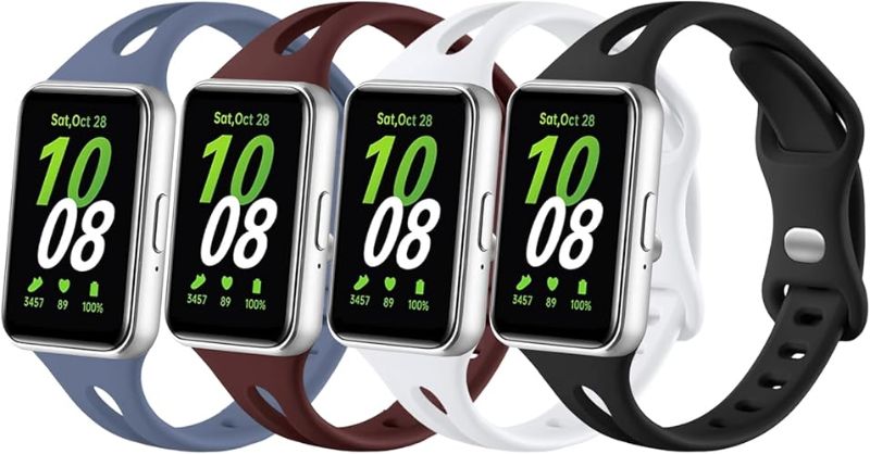 Photo 1 of 4 Pack Silicone Bands Compatible with Samsung Galaxy Fit 3 Band for Woman and Men, Sport Breathablen Soft Replacement Wristbands,For Samsung Galaxy Fit 3 SM-R390 Smartwatch Accessories
