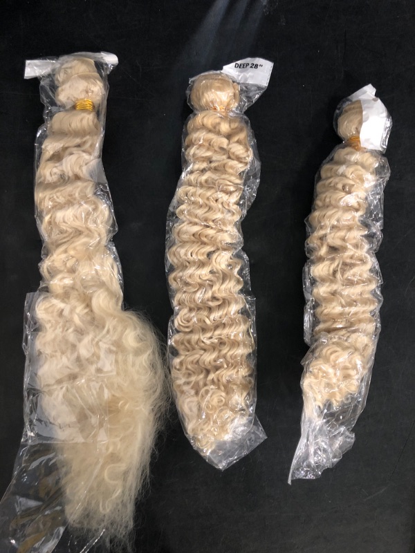 Photo 1 of 613 Bundles Blonde Deep Wave Human Hair Bundles 28 28 28 Brazilian Virgin Remy Hair Extensions Double Weft 613 Deep Wave Human Hair Weave