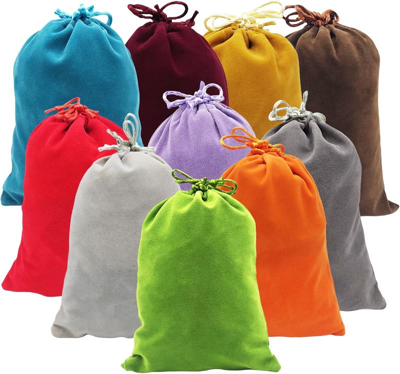 Photo 1 of 10 Pcs 5x7 inch Colorful Velvet Gift Bags with Drawstring, Multi-Purpose for Gifts Wrapping, Wedding Party Favor, Jewelry Pouches, Holidays DIY Craft Bags (Velvet)
