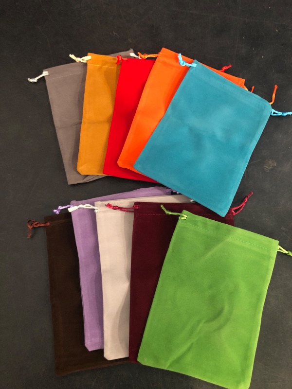Photo 1 of 10 Pcs 5x7 inch Colorful Velvet Gift Bags with Drawstring, Multi-Purpose for Gifts Wrapping, Wedding Party Favor, Jewelry Pouches, Holidays DIY Craft Bags (Velvet)
