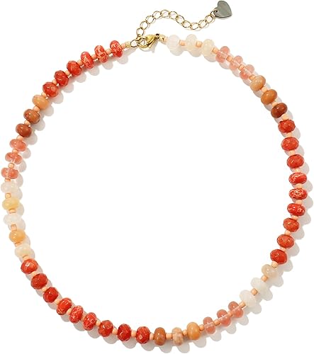Photo 1 of Colorful Gemstone Beaded Necklaces For Women Trendy Rainbow Natural Stone Boho Handmade Stainless Steel Waterproof Strand Necklaces Jewelry For Women Gift
