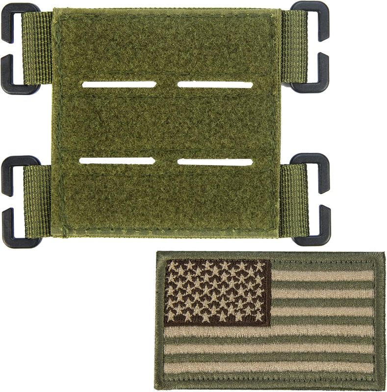 Photo 1 of Molle Patch Panel with Laser Cutting Loop, Molle Patch Display Holder for Backpack Mini Patch Board include American Flag Patch (Green)
