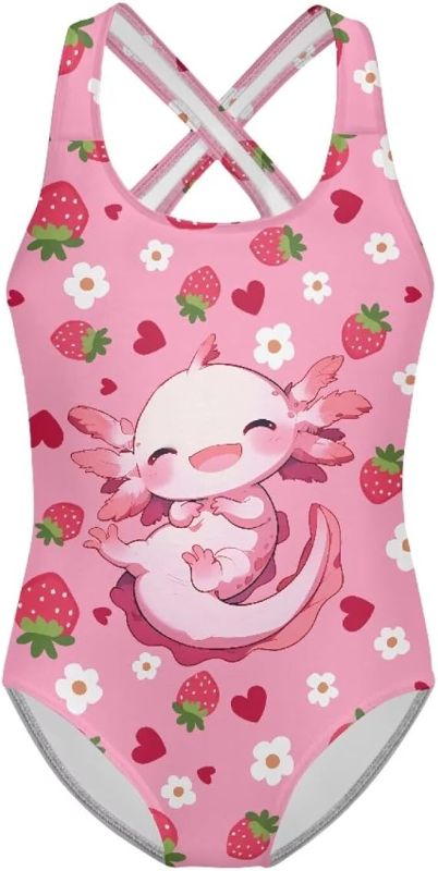 Photo 1 of (9-10) Girls Swimsuit Fancy Girls' Swimwear Crew Neck One Piece Swimsuits for Boating Trips
