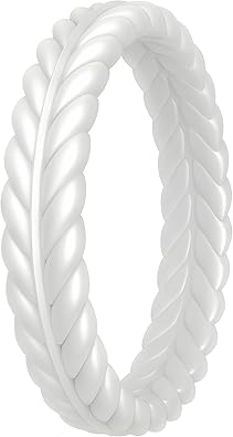 Photo 1 of ThunderFit Silicone Wedding Rings for Women, Braided Pattern Engagement Bands 4.6mm Wide 2.2mm Thick - 1/8/9 Variety Multipack
