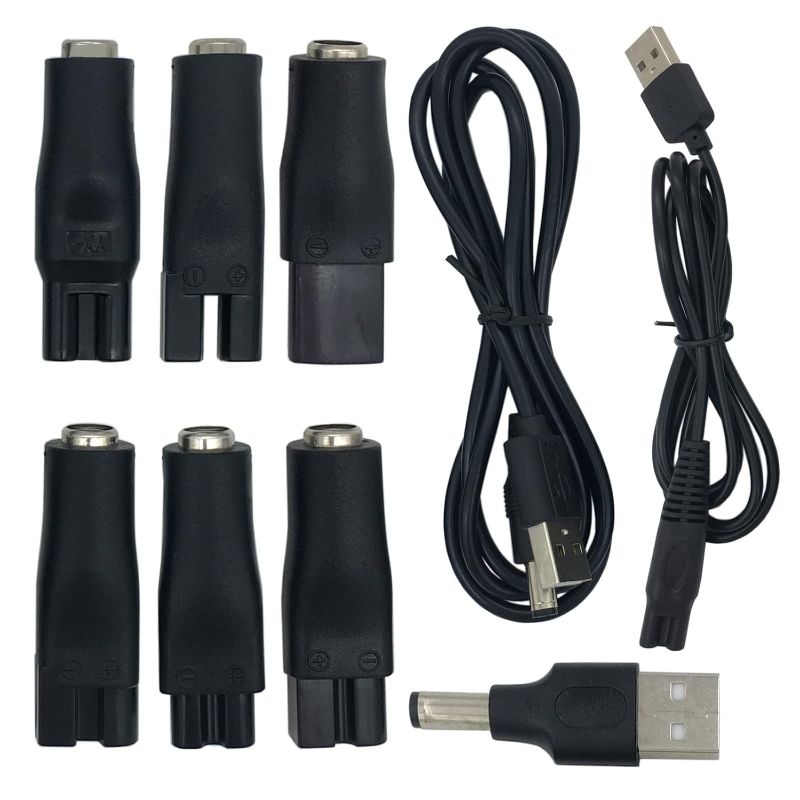 Photo 1 of Charger Cord for Most Electric Hair Clipper Trimmer Shaver Razor, Flawless Leg Pedi - 5V DC Cable and Variety Adapters
