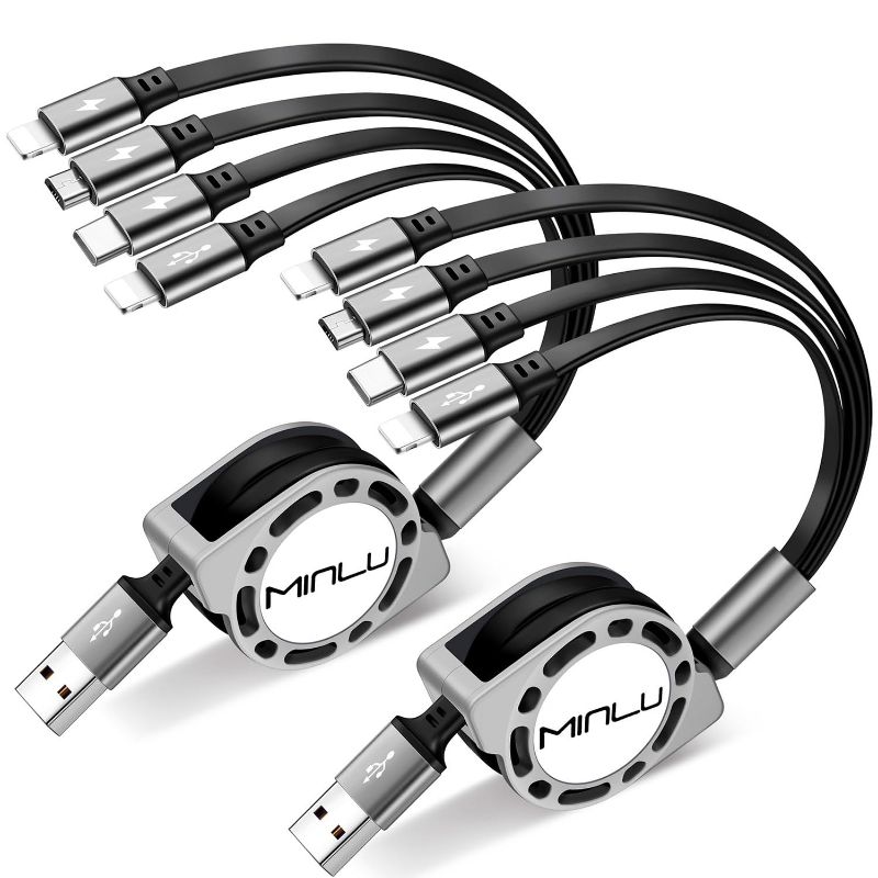 Photo 1 of MINLU Multi Charging Cable 4A, 2Pack 4Ft Retractable Multi Fast Charger Cable, Multiple Charging Cord, 4 in 1 Multi USB Cable with Type C/Micro USB Ports for Cell Phones/IP/Galaxy/PS/Tablets/iPads
