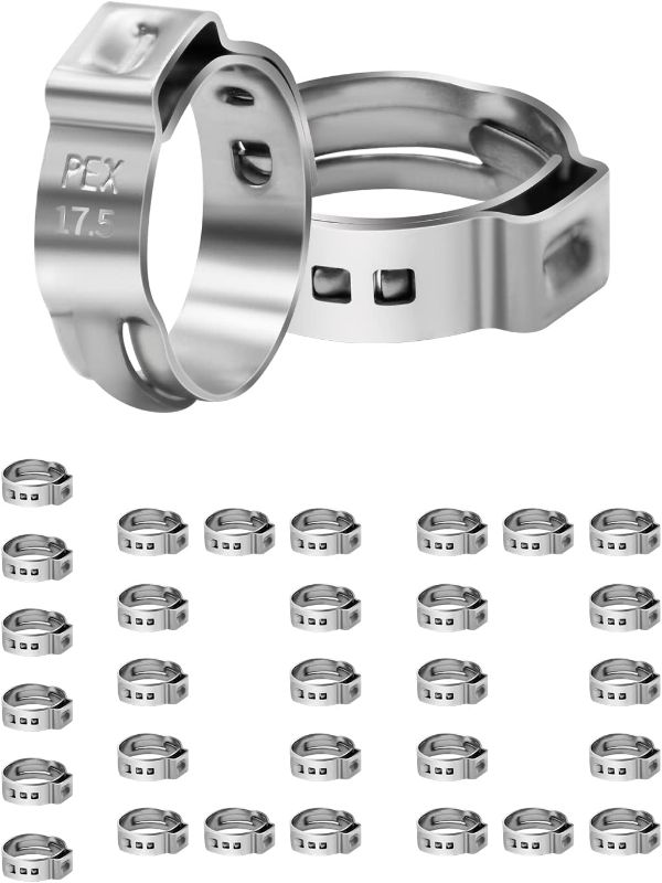 Photo 1 of 100 Pack 1/2 Inch PEX Cinch Clamps, Stainless Steel Single Ear Hose Clamps, for PEX Pipe