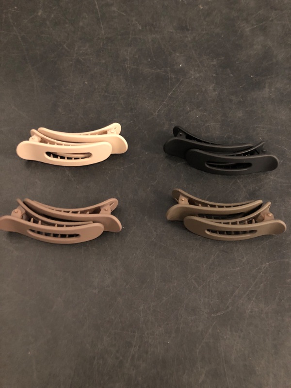 Photo 1 of 8 Pcs Large Lay Flat Claw Clips for Women French Side Slide Barrettes for Thin Fine Hair Rectangle Alligator Hair Accessories,Matte Coffee Khaki Brown Black