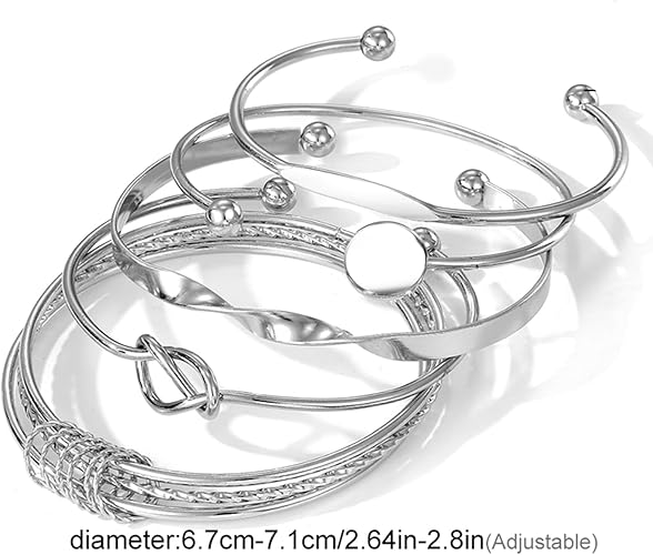 Photo 1 of IFKM Gold Bangle Bracelets For Women, Silver Plated Multi Layer Stackable Cuff Bracelet Set, Trendy Elegance Charms Non Tarnish Minimalist Textured Boho Jewelry Gift for Women
