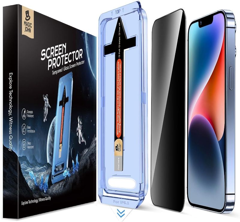 Photo 1 of MAGIC JOHN 2 Pack for iPhone 13/13Pro/14/16e 6.1 inch Privacy Glass Screen Protector, Auto Dust-Elimination, Bubble Free, Easy Installation
