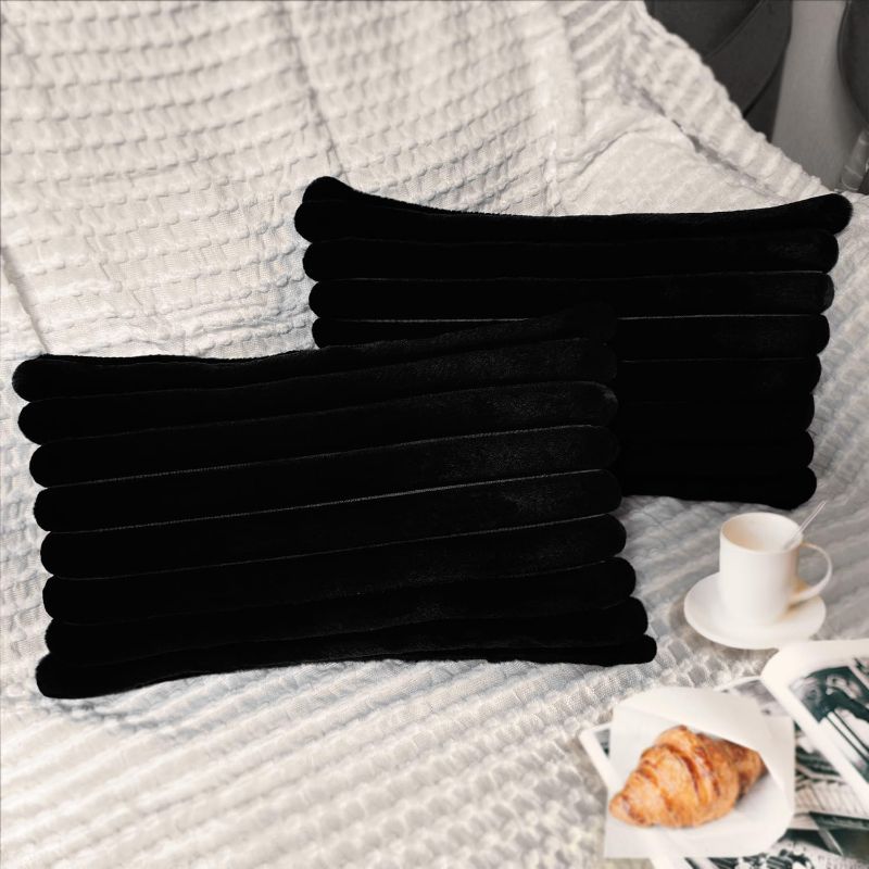 Photo 1 of 2 Pack 12x20 Pillow Cover Velvet Pillow Covers, Faux Fur Oblong Throw Pillow Covers for Living Room Decorations Throw Pillow Case, Throw Pillow Cover Cushion Cover for Home Sofa Bedroom Car, Black