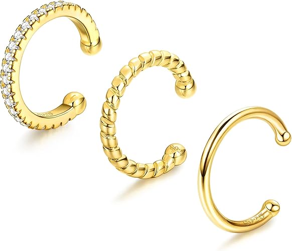 Photo 1 of 3 pc. - Gold Ear Cuff Earrings Non-Piercing Fake Helix Conch Cuff Earrings Cartilage Non-Pierced Cuff Earrings For Women For Non Pierced Ears
