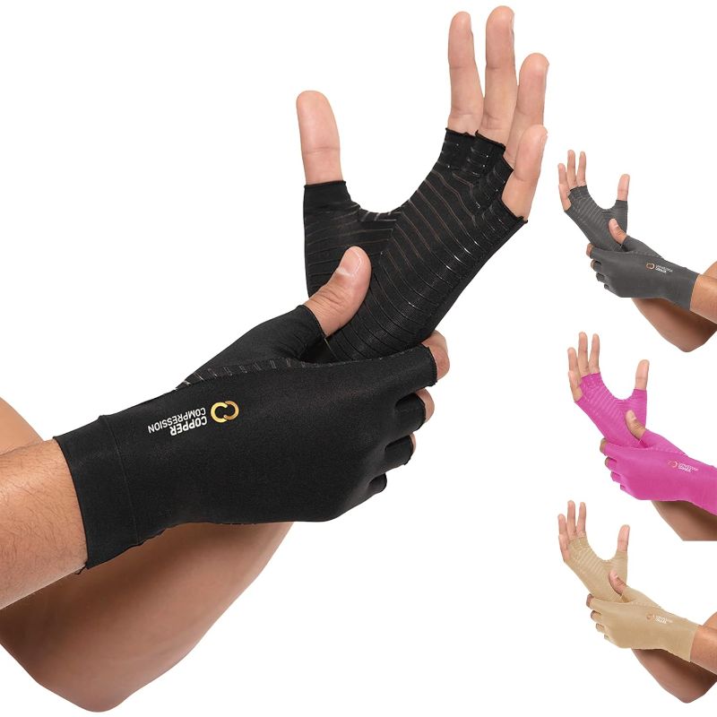Photo 1 of Copper Compression Arthritis Gloves | Fingerless Arthritis Carpal Tunnel Pain Relief Gloves For Men & Women | Hand Support Wrist Brace For Rheumatoid, Tendonitis, Swelling, Crocheting, Typing (M)
